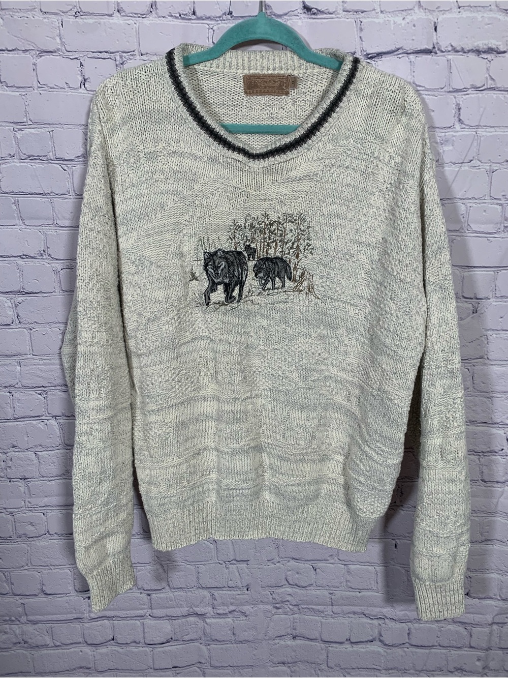 Shenandoah Mens VTG Crewneck Knit Sweater Wolf Graphic Sz XL Retro Indie Casual